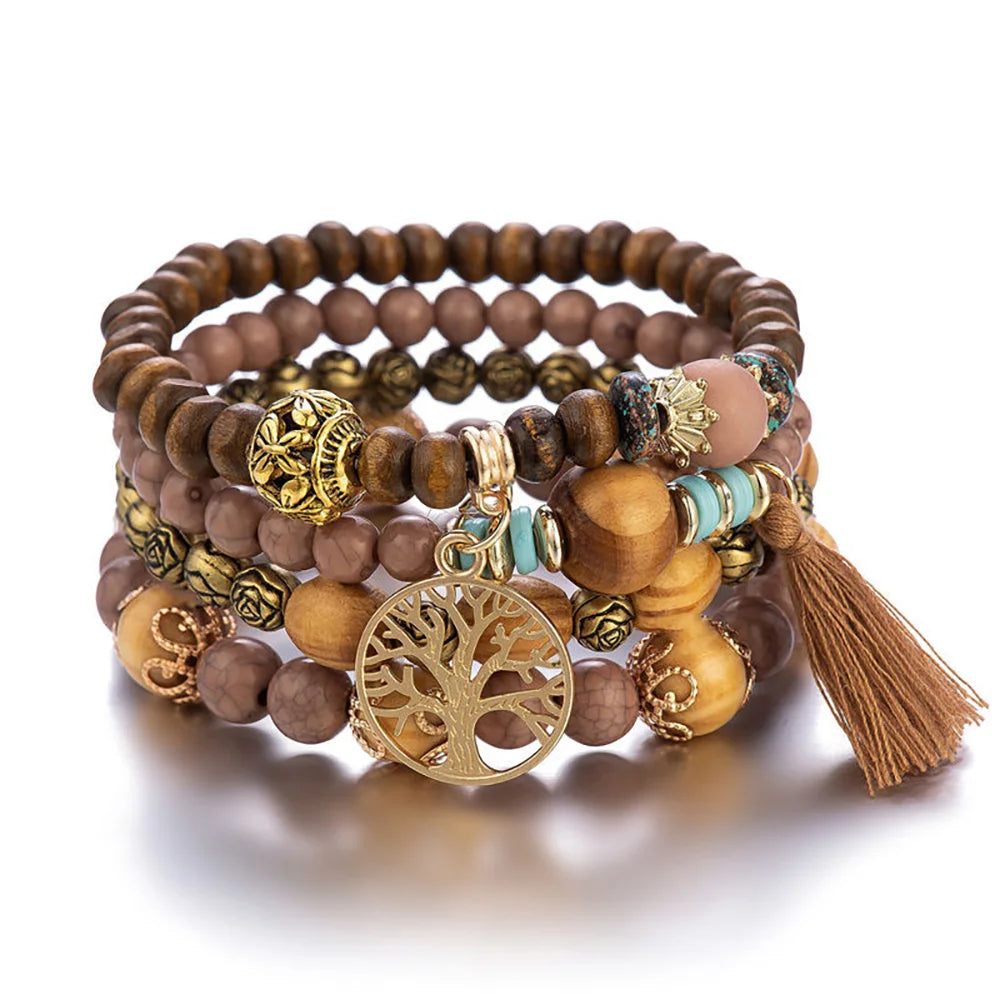 Wooden Beaded Bracelets Set