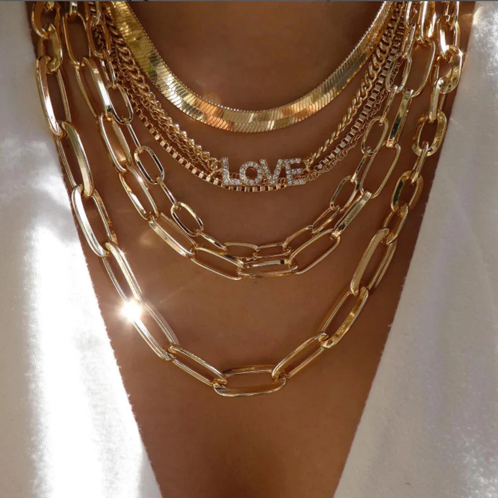 Golden Boho Crystal Necklace Set