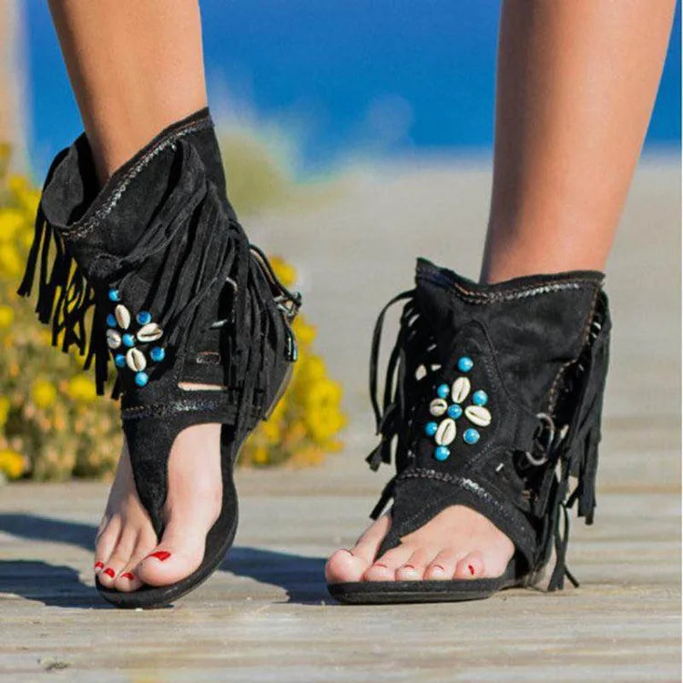 Retro Boho Fringe Sandals