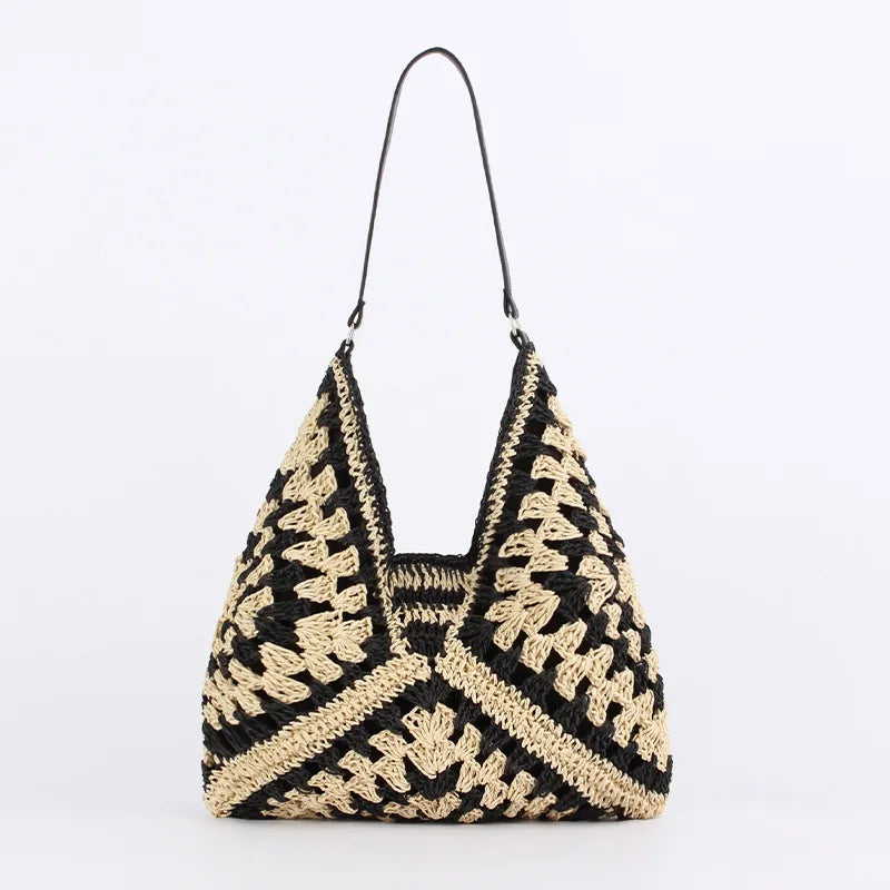 Boho Straw Shoulder Tote Bag