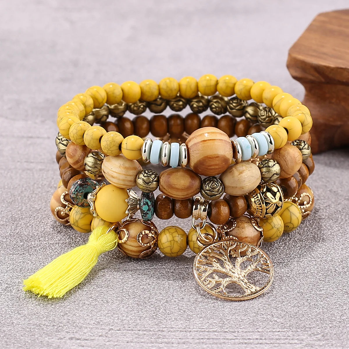 Wooden Beaded Bracelets Set