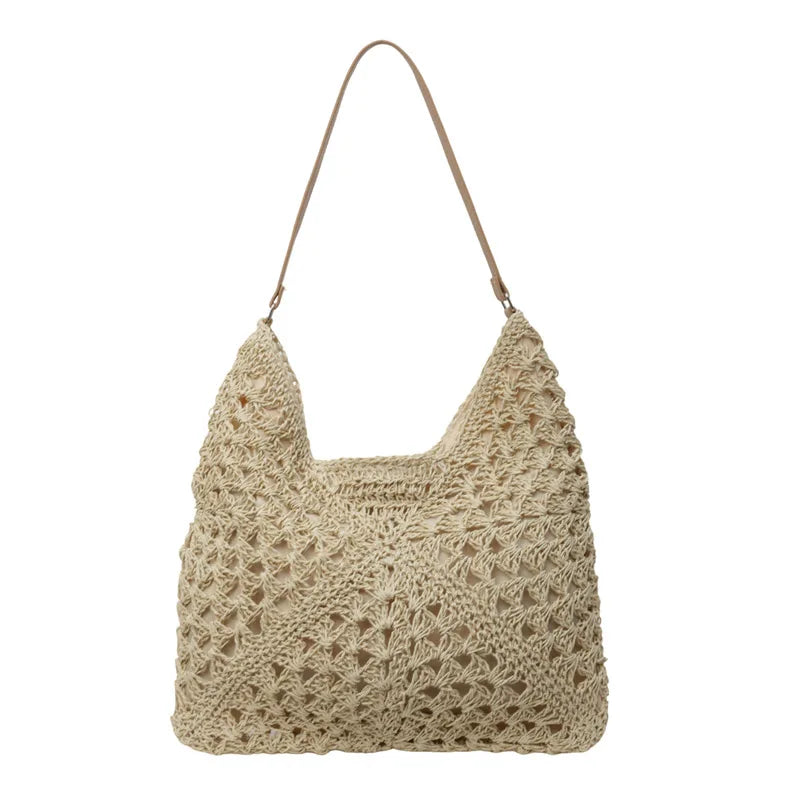 Boho Straw Shoulder Tote Bag