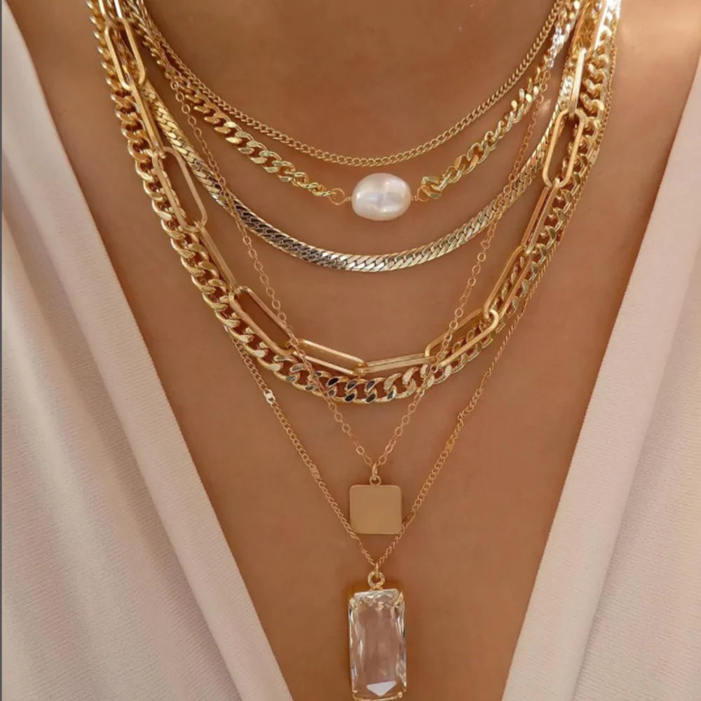 Golden Boho Crystal Necklace Set