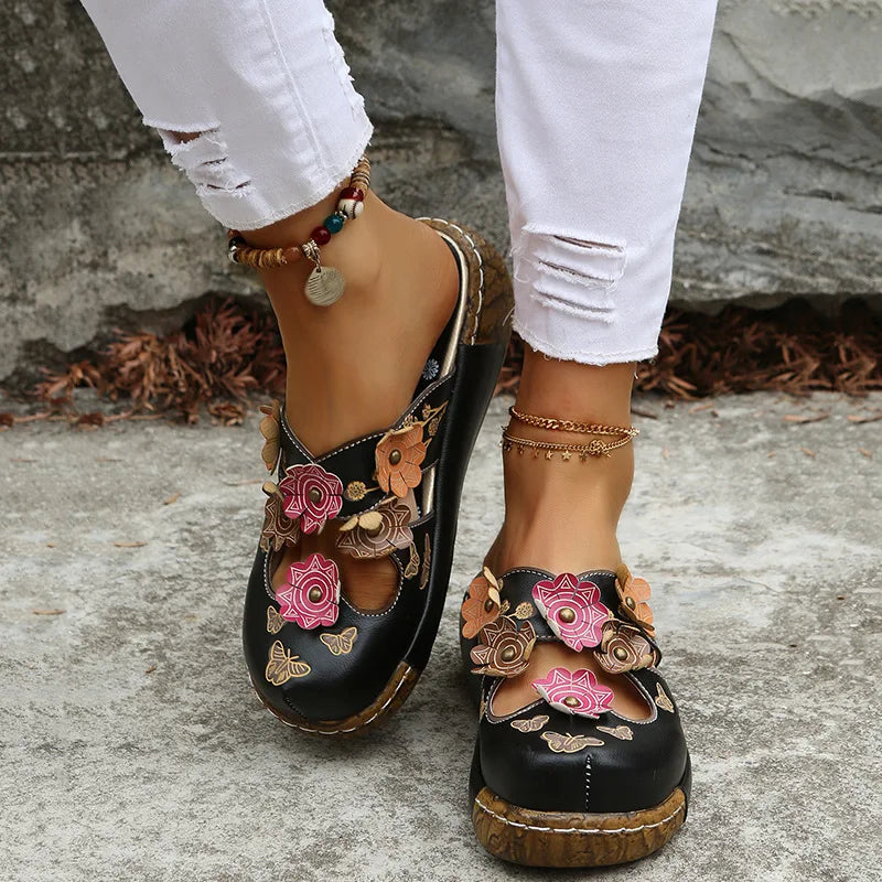 Floral Wedge Mules