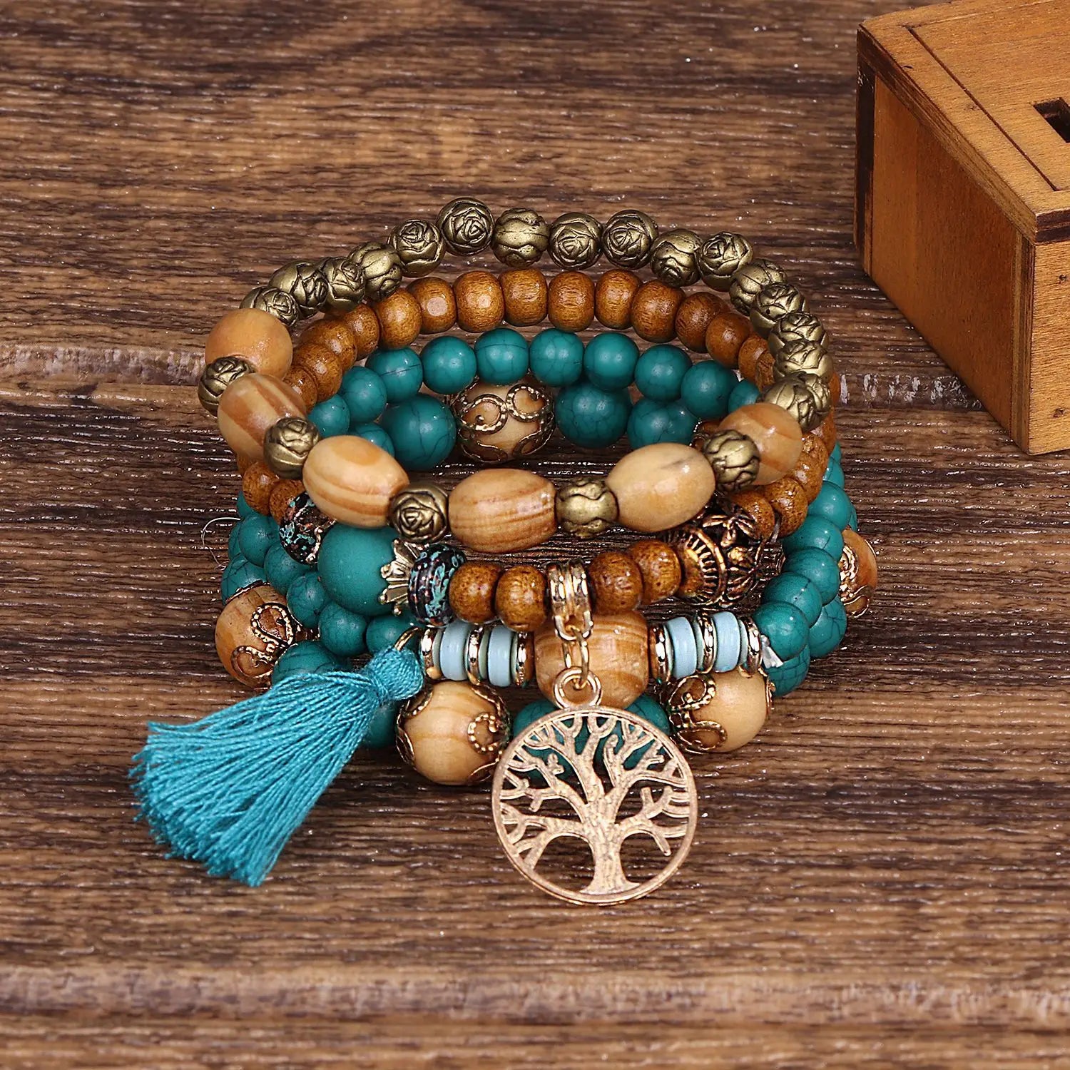 Wooden Beaded Bracelets Set