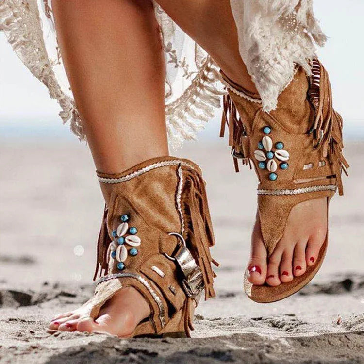 Retro Boho Fringe Sandals