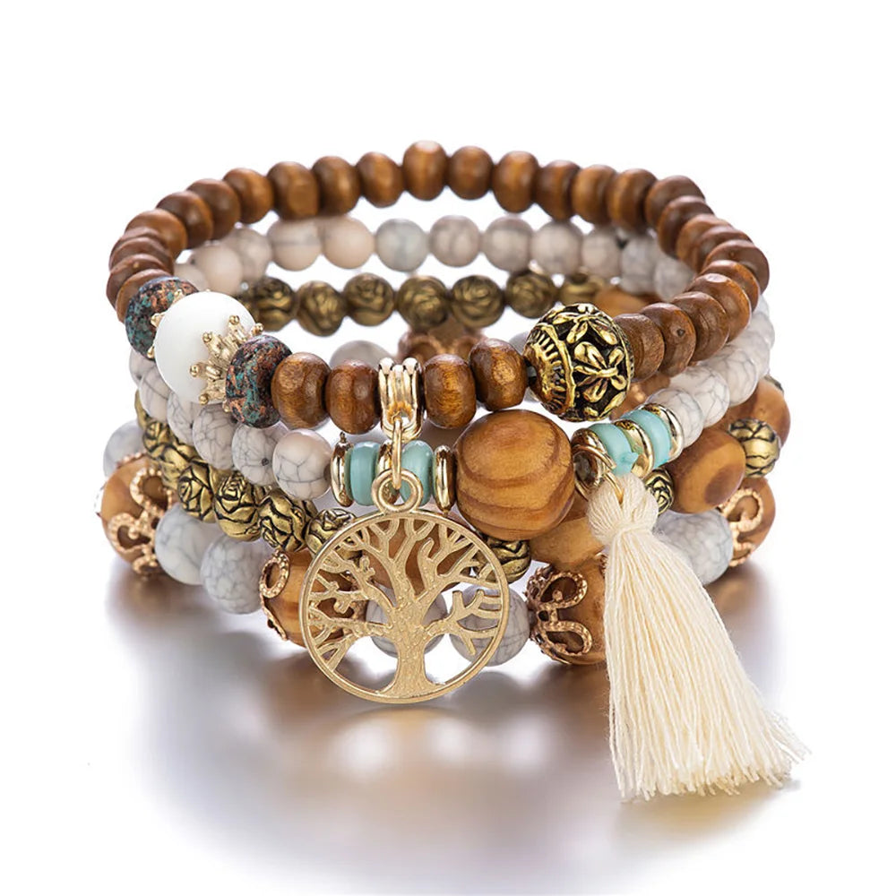 Wooden Beaded Bracelets Set