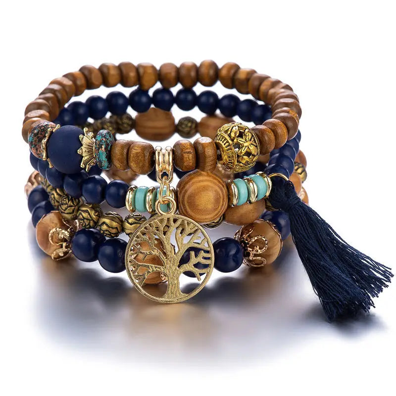 Wooden Beaded Bracelets Set