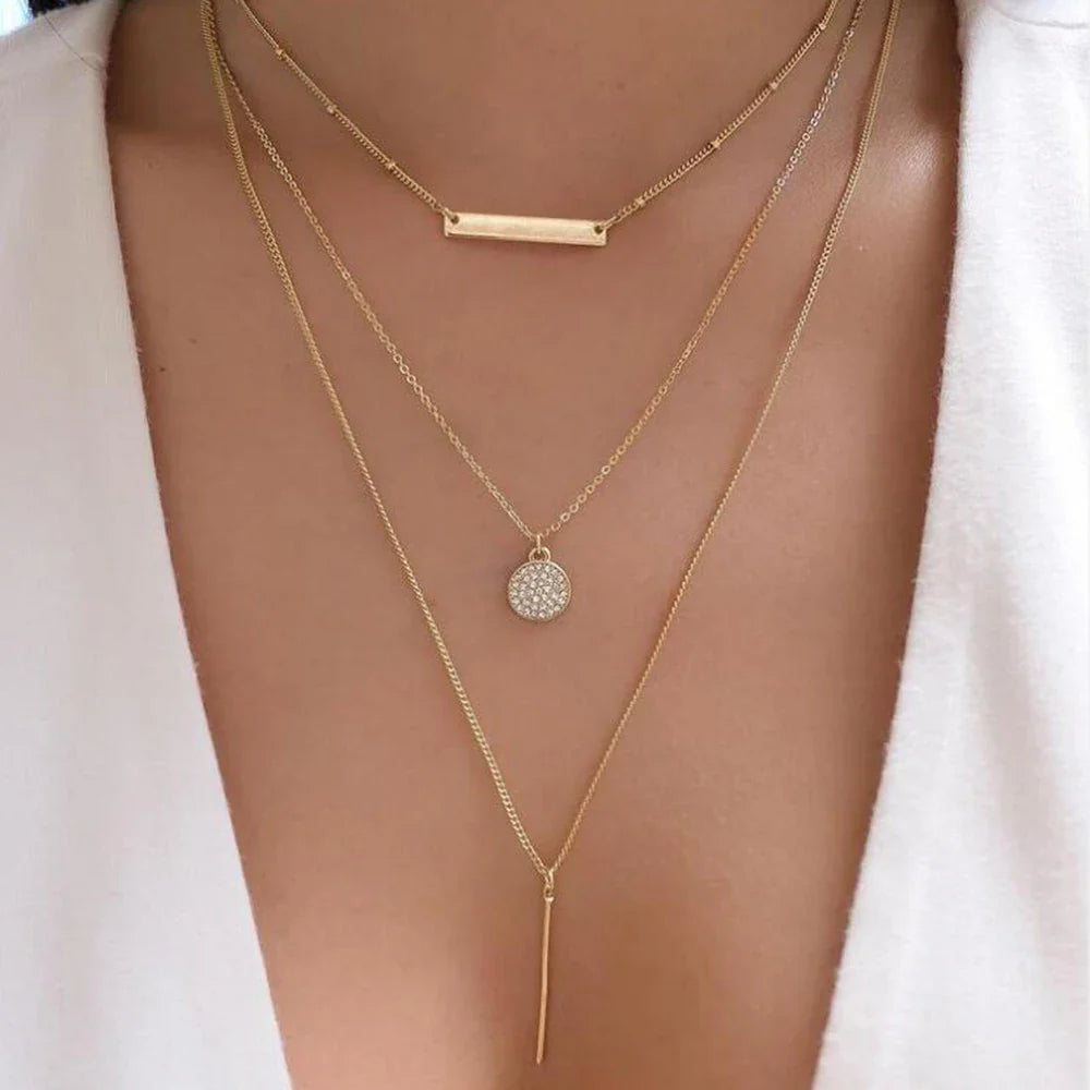 Golden Boho Crystal Necklace Set