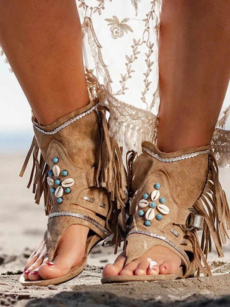 Retro Boho Fringe Sandals