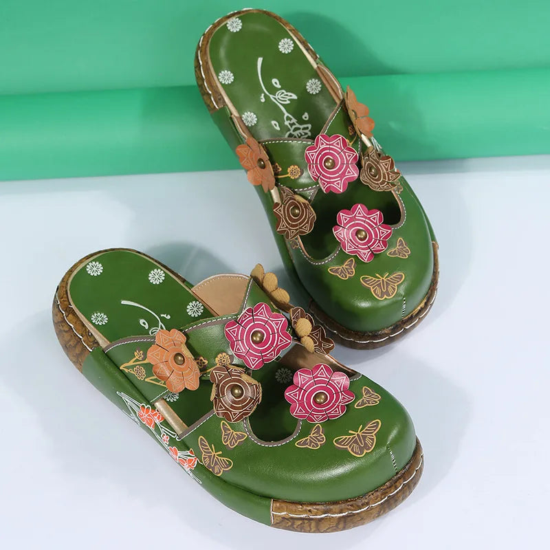 Floral Wedge Mules