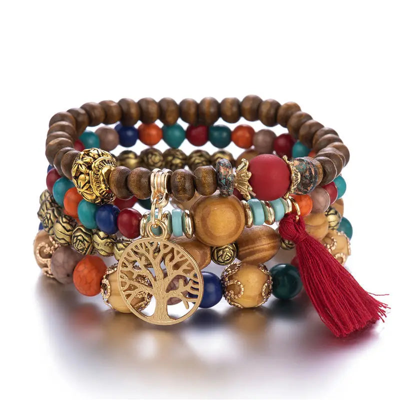 Wooden Beaded Bracelets Set