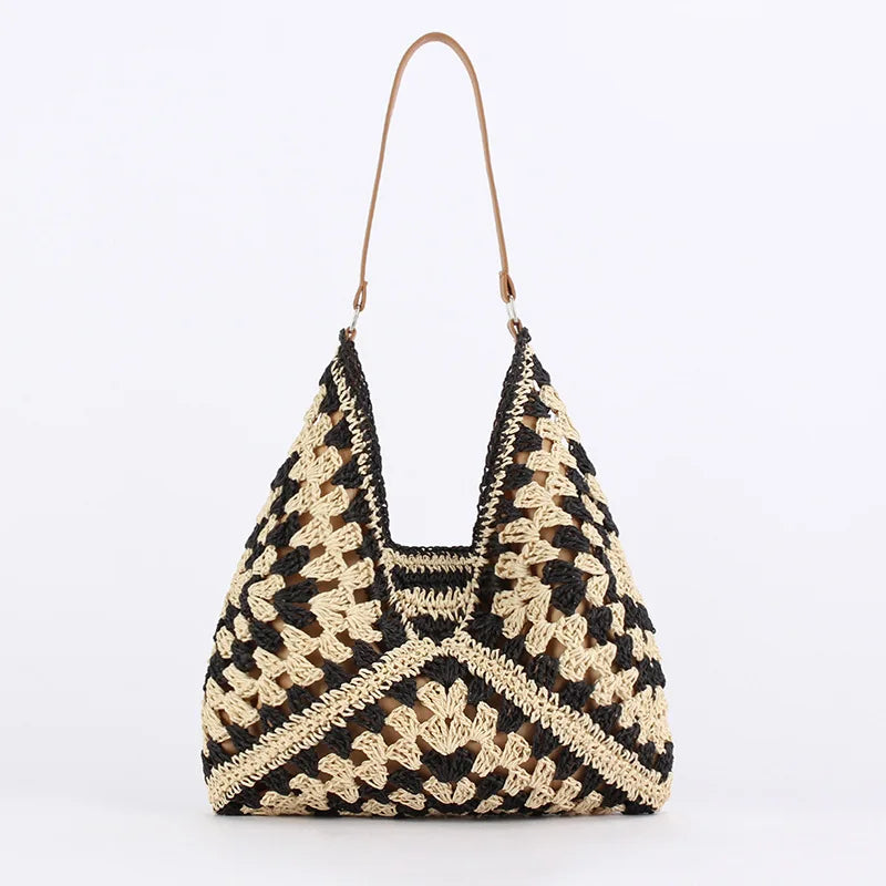 Boho Straw Shoulder Tote Bag