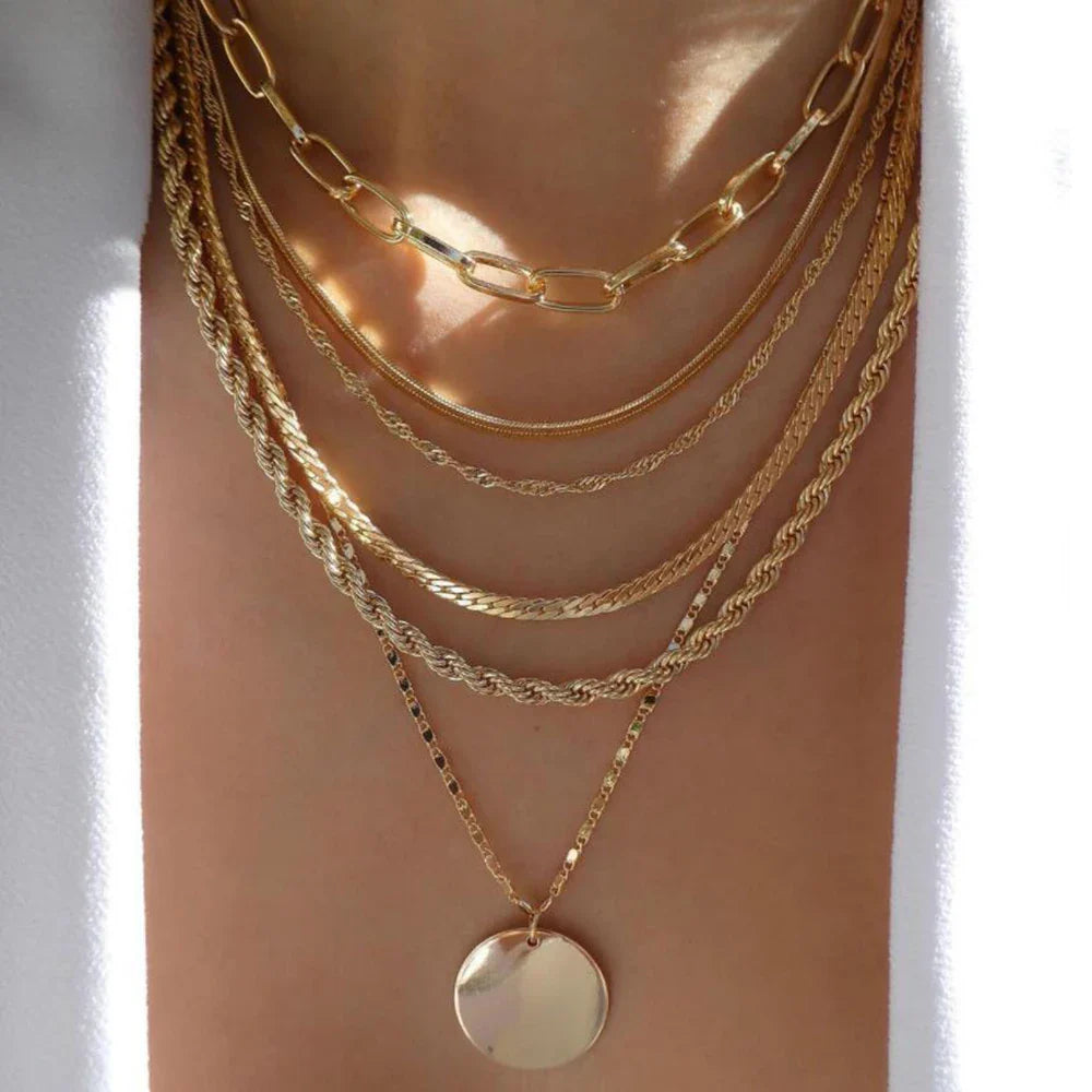 Golden Boho Crystal Necklace Set