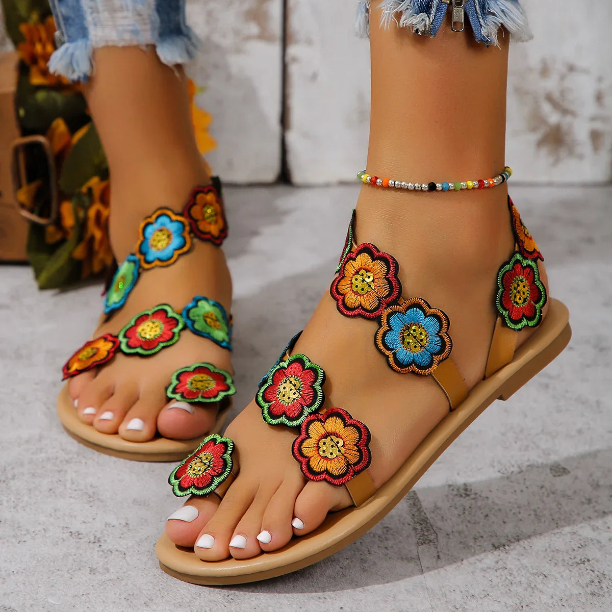 Embroidered Beach Sandals