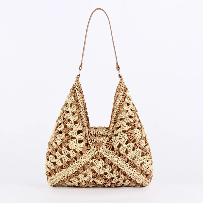 Boho Straw Shoulder Tote Bag