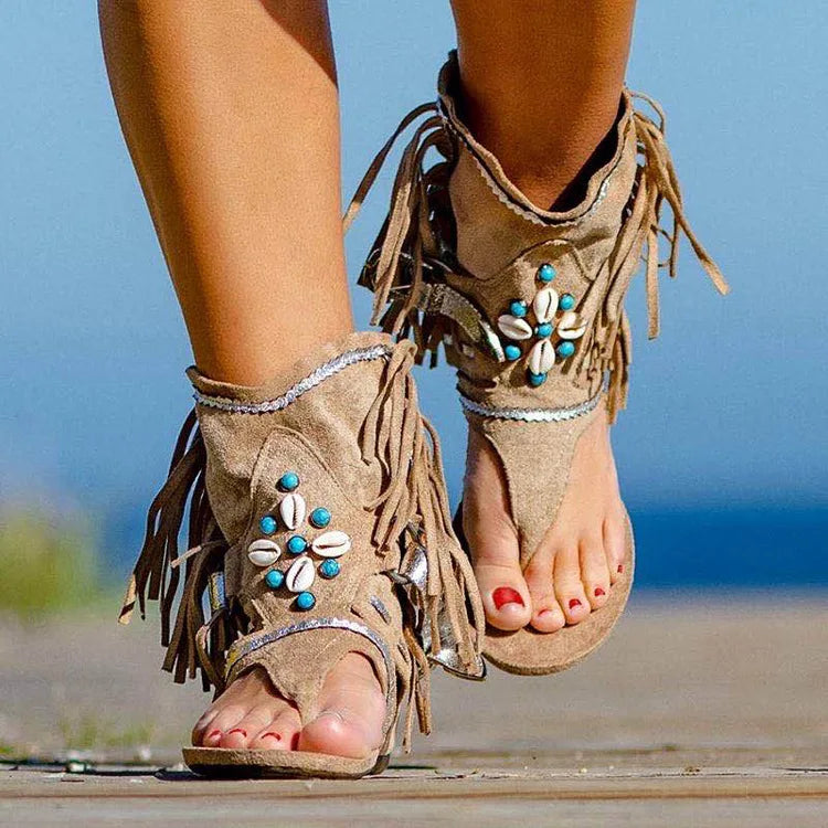 Retro Boho Fringe Sandals