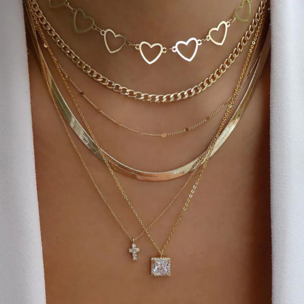 Golden Boho Crystal Necklace Set