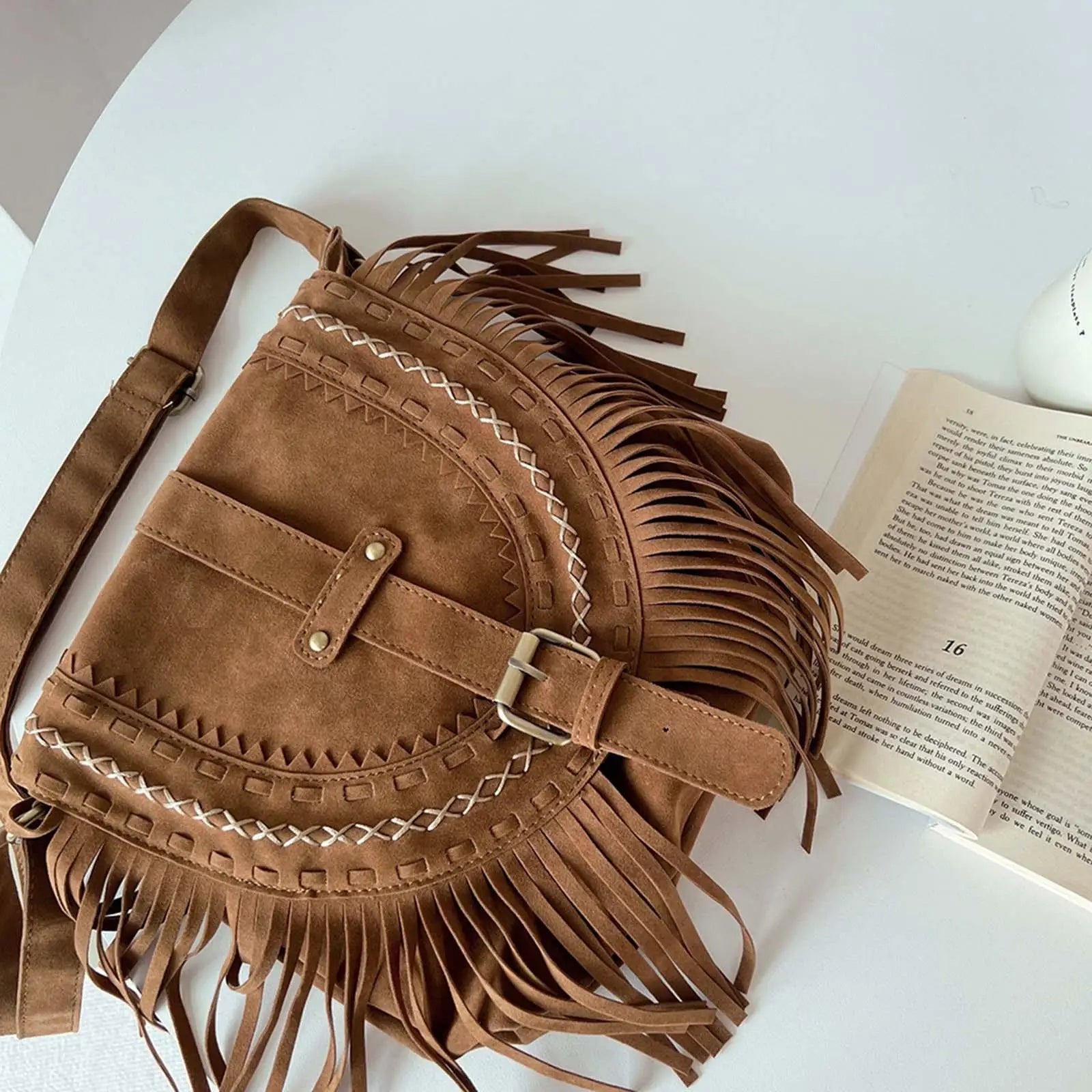 Faux Suede Tassel Crossbody Bag