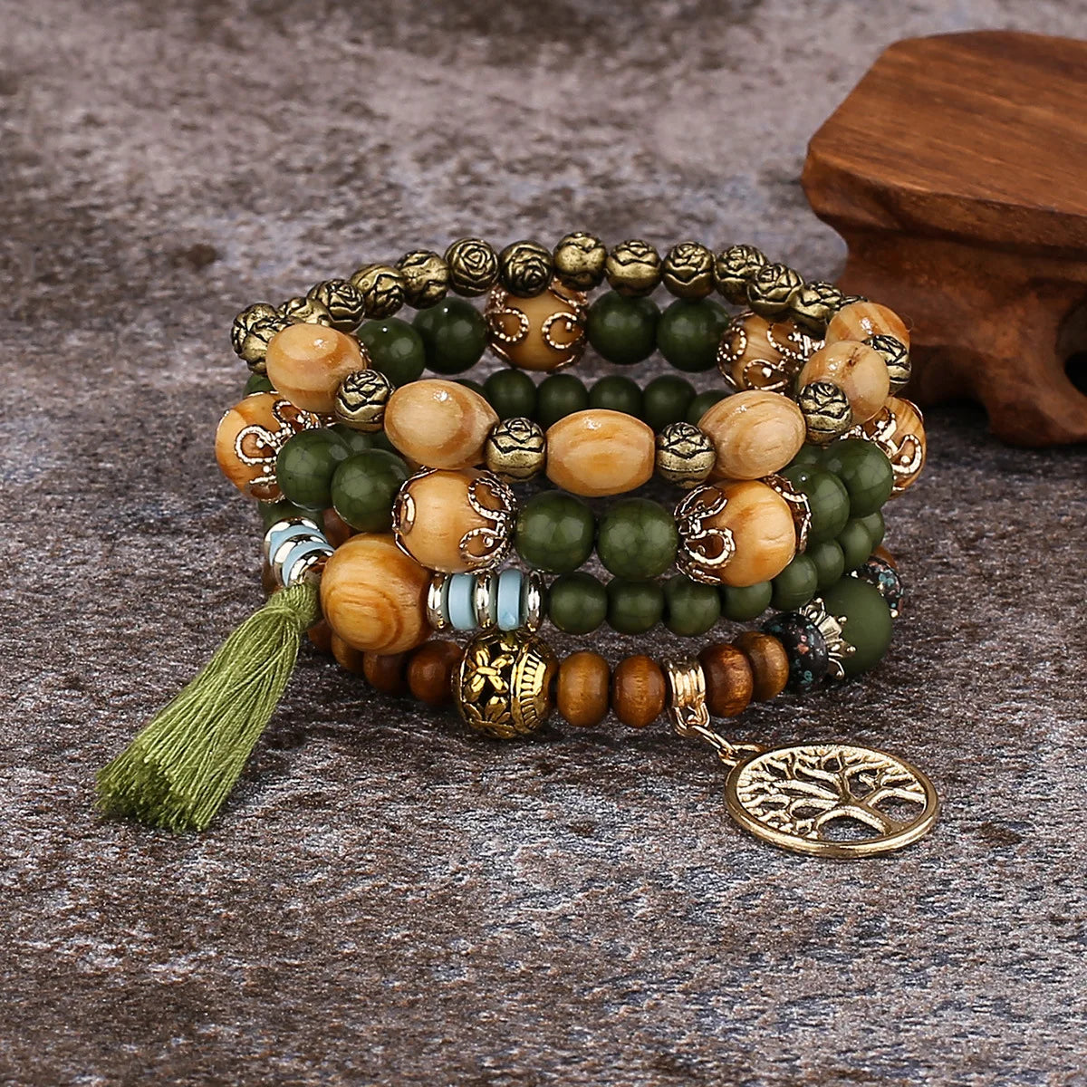 Wooden Beaded Bracelets Set