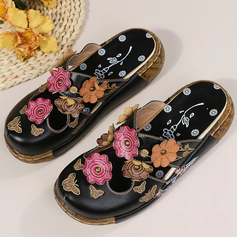 Floral Wedge Mules