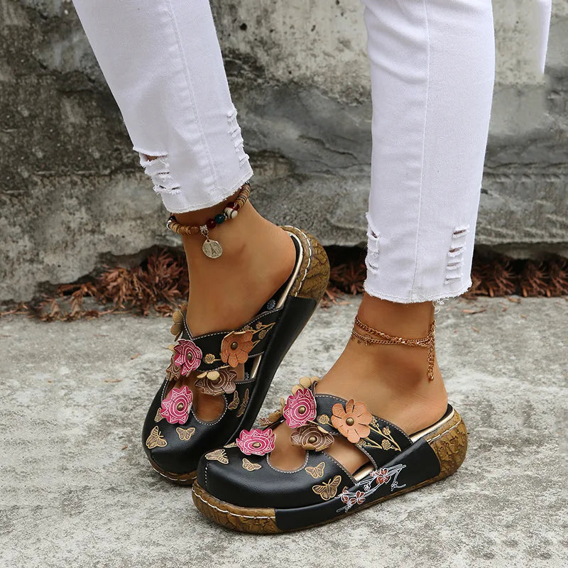 Floral Wedge Mules