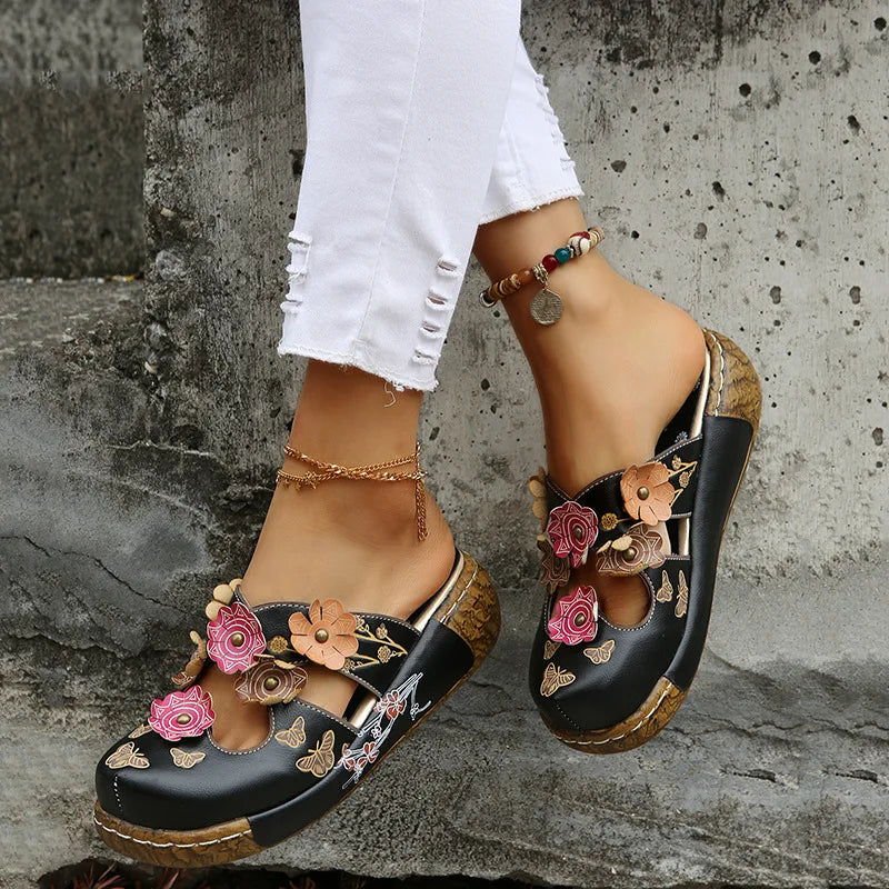 Floral Wedge Mules