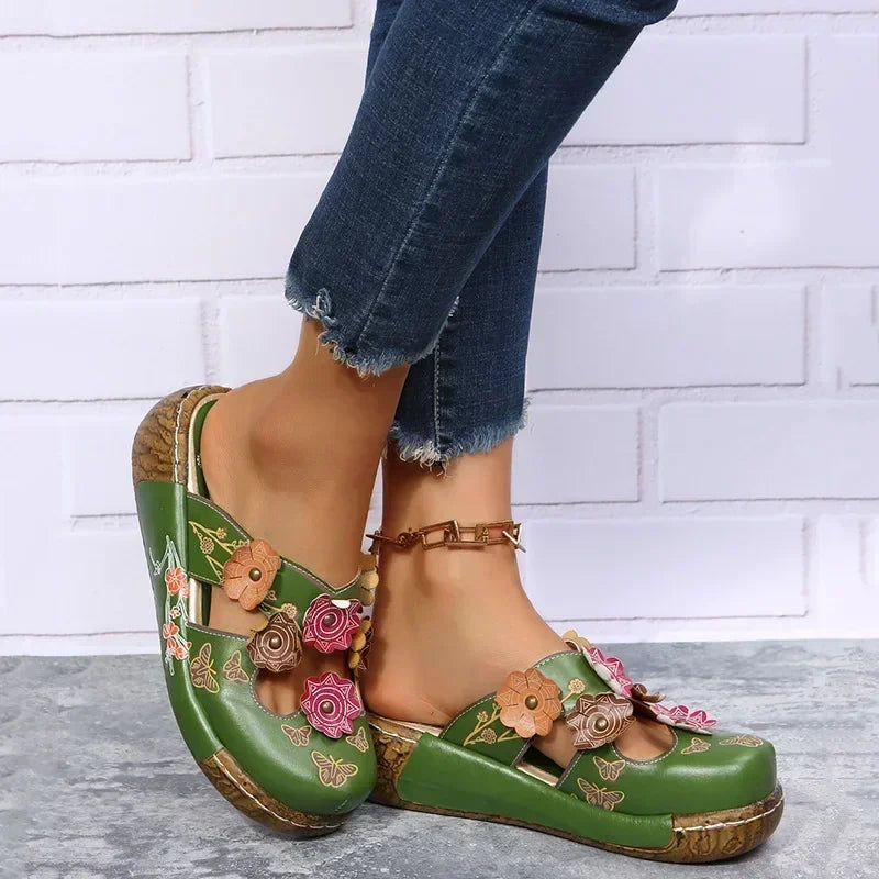 Floral Wedge Mules