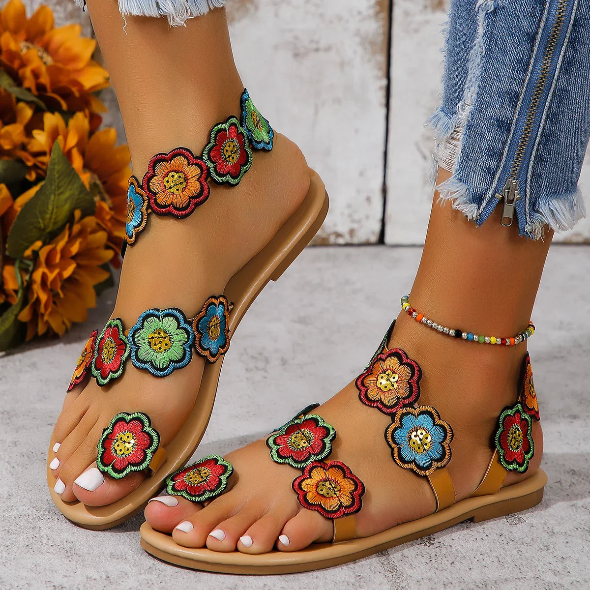 Embroidered Beach Sandals