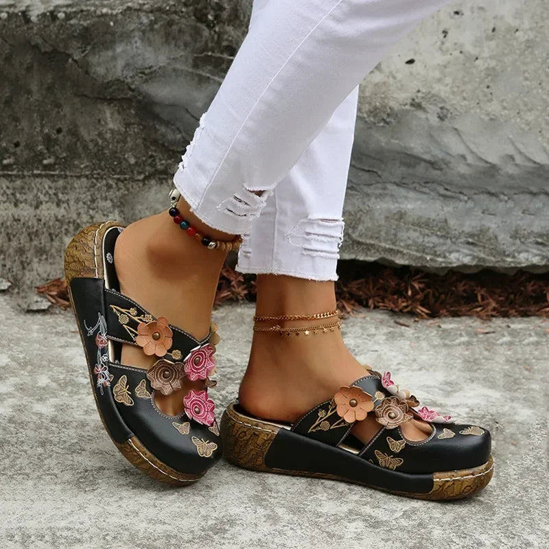 Floral Wedge Mules