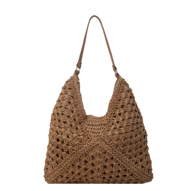 Boho Straw Shoulder Tote Bag