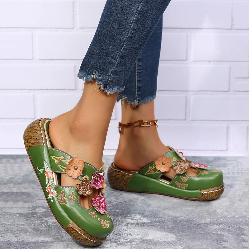 Floral Wedge Mules