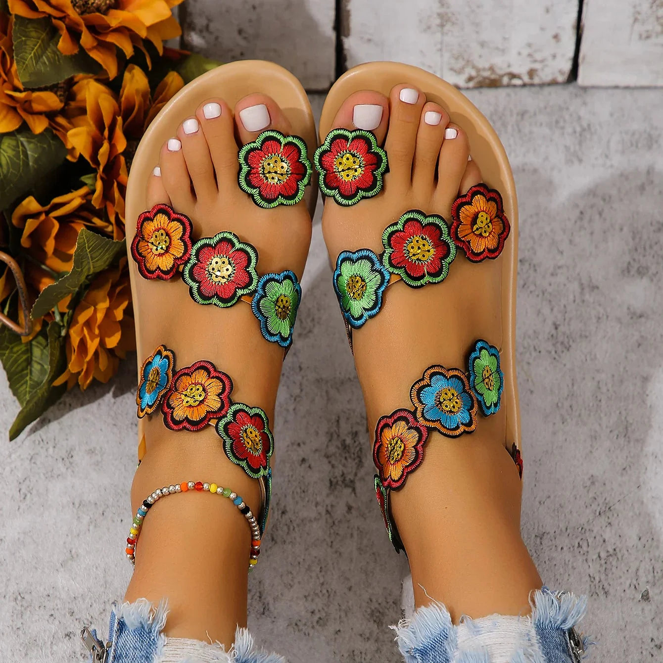 Embroidered Beach Sandals