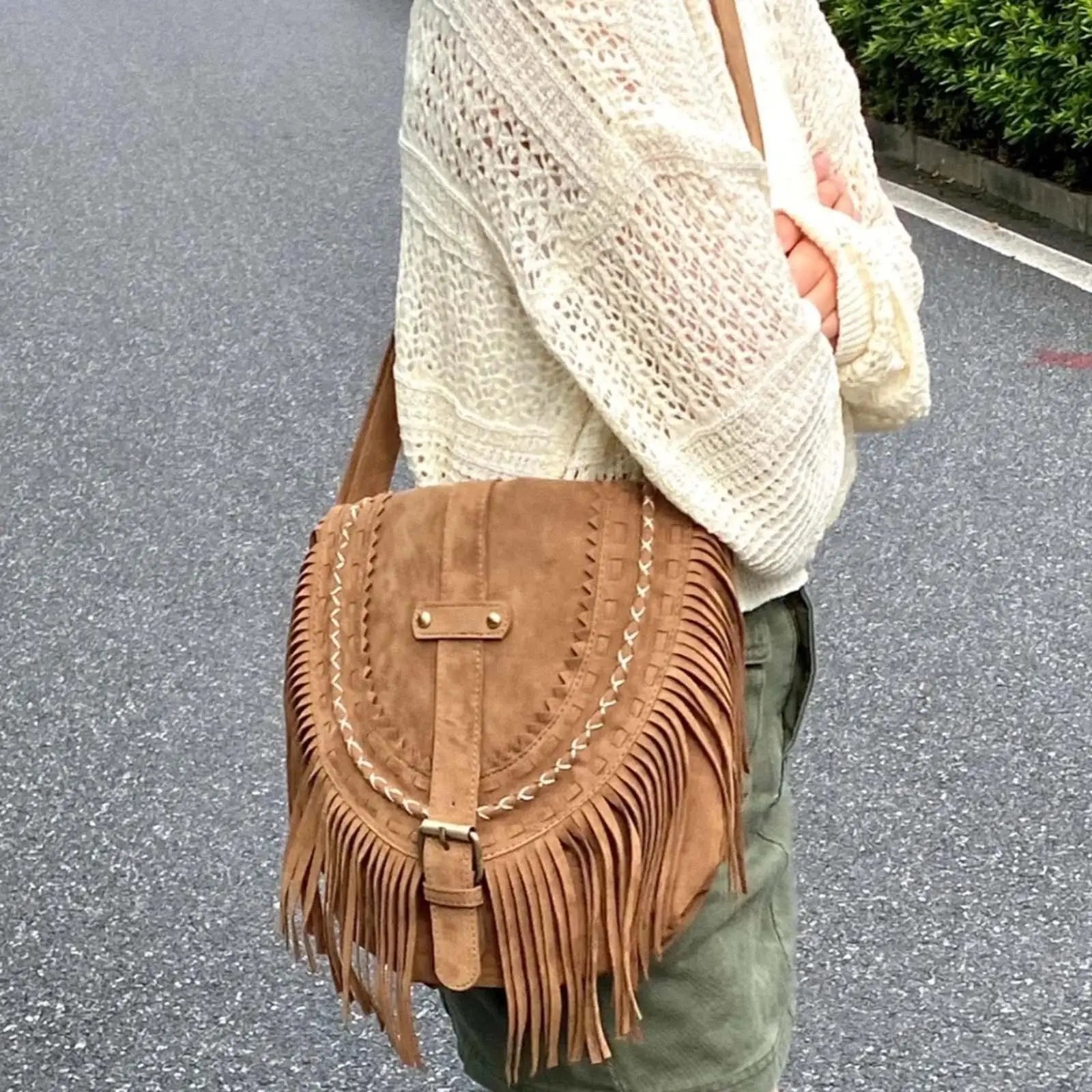 Faux Suede Tassel Crossbody Bag