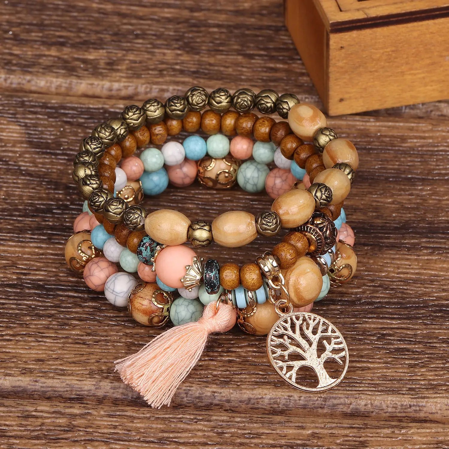 Wooden Beaded Bracelets Set